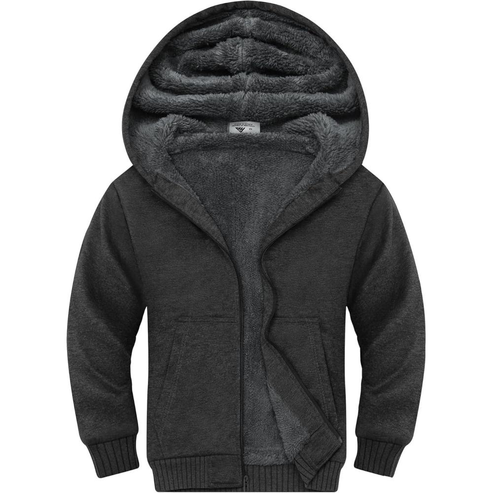 imageZITY Boys Zip Up Hoodie Fleece Jacket Kids Sherpa Lined Sweatshirts Outerwear Unisex Warm Winter Coat 615 Years OldDeep Grey