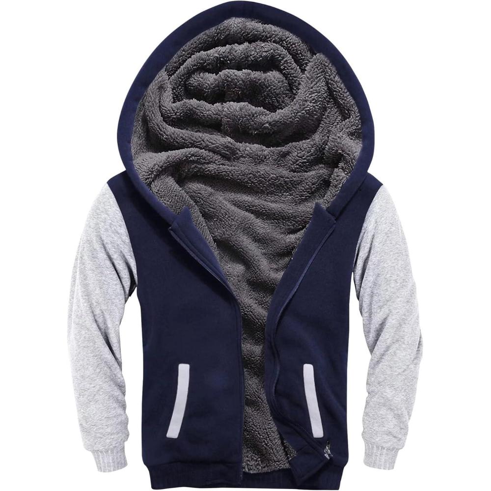 imageZITY Boys Zip Up Hoodie Fleece Jacket Kids Sherpa Lined Sweatshirts Outerwear Unisex Warm Winter Coat 615 Years OldNavy Grey