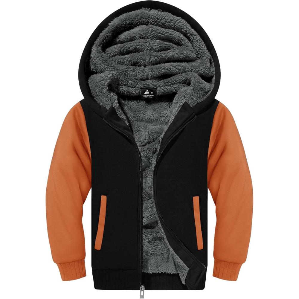 imageZITY Boys Zip Up Hoodie Fleece Jacket Kids Sherpa Lined Sweatshirts Outerwear Unisex Warm Winter Coat 615 Years OldOrange