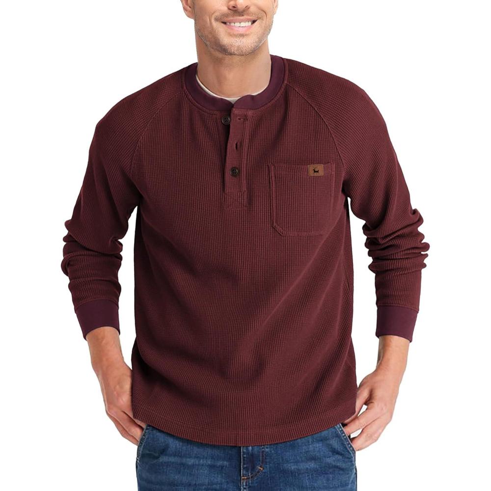 imageZITY Long Sleeve Henley Shirts for Men Casual Waffle Thermal Fashion Pullover 3Button TShirt with PocketZburgundy
