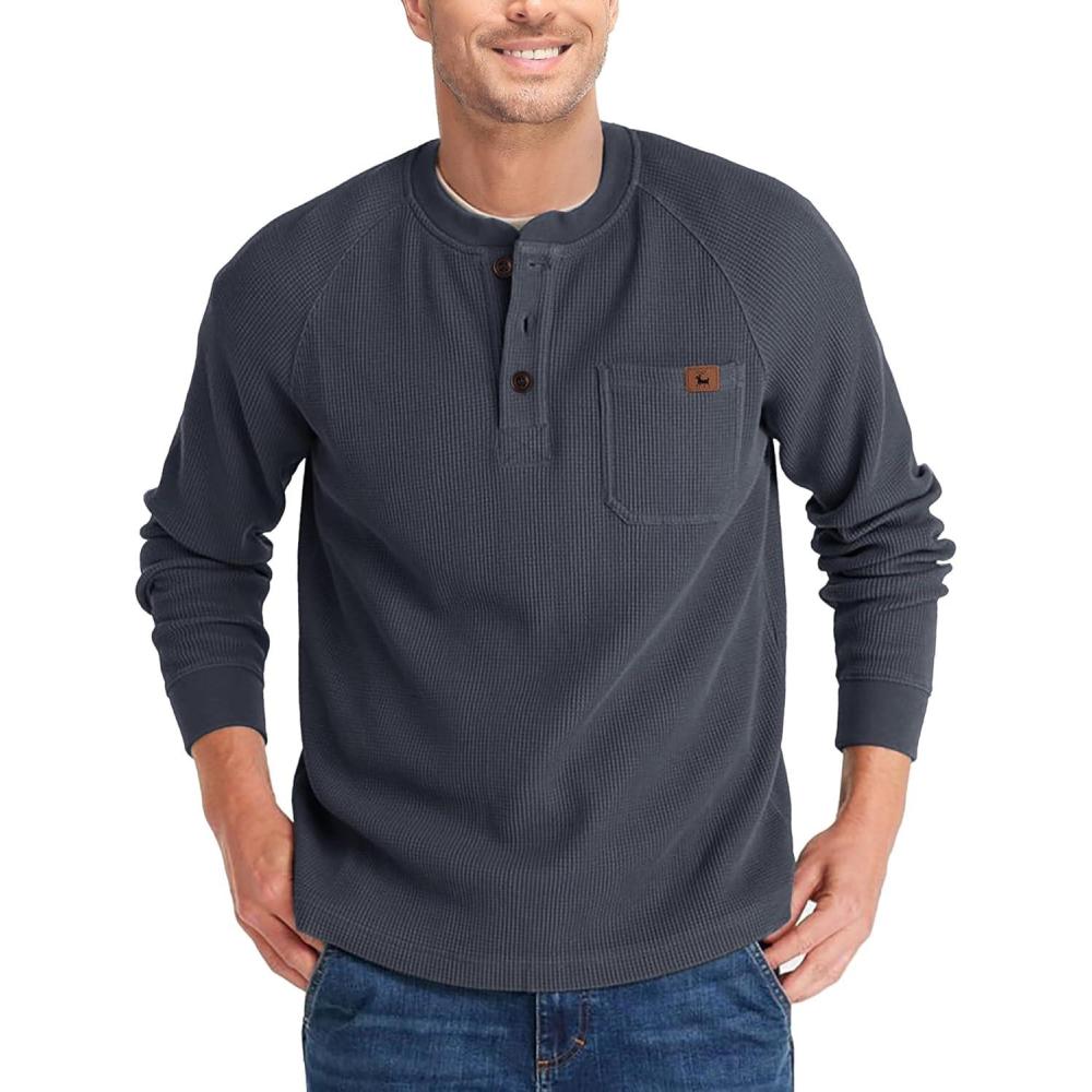 imageZITY Long Sleeve Henley Shirts for Men Casual Waffle Thermal Fashion Pullover 3Button TShirt with PocketZdark Grey