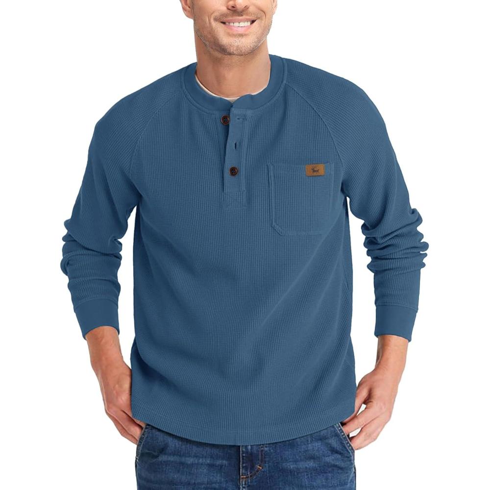 imageZITY Long Sleeve Henley Shirts for Men Casual Waffle Thermal Fashion Pullover 3Button TShirt with PocketZindigo