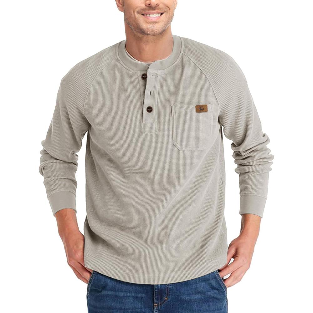 imageZITY Long Sleeve Henley Shirts for Men Casual Waffle Thermal Fashion Pullover 3Button TShirt with PocketZpumice Stone Gray