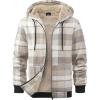imageZITY Heavy Thick Hoodies for Men Plaid Flannel Warm Sherpa Fleece Lined Winter Full Zip Up CoatLight Gray White