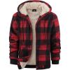 imageZITY Heavy Thick Hoodies for Men Plaid Flannel Warm Sherpa Fleece Lined Winter Full Zip Up CoatRed