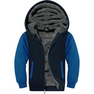 imageZITY Boys Zip Up Hoodie Fleece Jacket Kids Sherpa Lined Sweatshirts Outerwear Unisex Warm Winter Coat 615 Years OldBlue Black