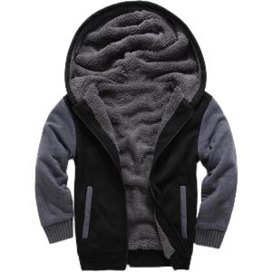 imageZITY Boys Zip Up Hoodie Fleece Jacket Kids Sherpa Lined Sweatshirts Outerwear Unisex Warm Winter Coat 615 Years OldDark Black Grey