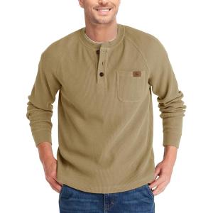 imageZITY Long Sleeve Henley Shirts for Men Casual Waffle Thermal Fashion Pullover 3Button TShirt with PocketZdark Khaki