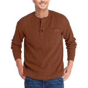 imageZITY Long Sleeve Henley Shirts for Men Casual Waffle Thermal Fashion Pullover 3Button TShirt with PocketZred Brown
