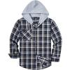 imageZITY Mens Flannel Hoodie Shirts Casual Button Down Plaid Shirt Jackets for Men Long Sleeve Stylish Hooded with PocketNavy Grey White