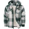 imageZITY Mens Flannel Hooded Jacket Fleece Sherpa Lined Plaid Shirts Jackets Zip Up Sweatshirt Hoodies for Men with 4 PocketsGreen White