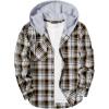 imageZITY Mens Flannel Hoodie Shirts Casual Button Down Plaid Shirt Jackets for Men Long Sleeve Stylish Hooded with PocketWhite Grey Brown