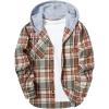 imageZITY Mens Flannel Hoodie Shirts Casual Button Down Plaid Shirt Jackets for Men Long Sleeve Stylish Hooded with PocketWine Red Beige