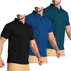 imageZITY 3 Pack Mens Polo Shirts Short Sleeve Golf MoistureWicking Shirts for MenBlack Blue Darktealblue