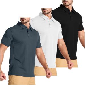 imageZITY 3 Pack Mens Polo Shirts Short Sleeve Golf MoistureWicking Shirts for MenBlack White Grey