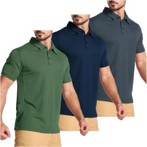 imageZITY 3 Pack Mens Polo Shirts Short Sleeve Golf MoistureWicking Shirts for MenGrey Navy Armygreen