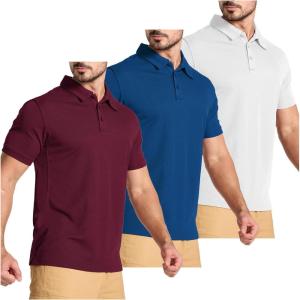 imageZITY 3 Pack Mens Polo Shirts Short Sleeve Golf MoistureWicking Shirts for MenWhite Blue Winered