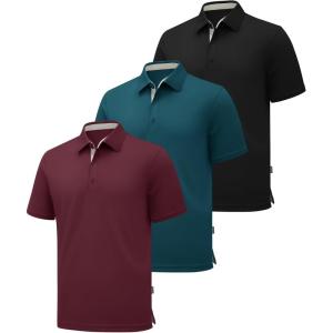 imageZITY 3 Pack Polo Shirts for Men Short Sleeve Moisture Wicking T Shirt Business Casual Mens Golf Shirts Collared TShirtsBlack Red Teal