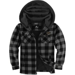 imageZITY Boys Flannel Shirt Jacket Fleece Sherpa Lined Plaid Jackets Unisex Coat Full Zip Hoodie Girls Winter Outwear 615 YearsDark Grey