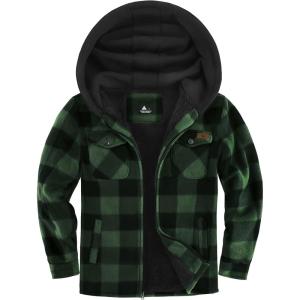 imageZITY Boys Flannel Shirt Jacket Fleece Sherpa Lined Plaid Jackets Unisex Coat Full Zip Hoodie Girls Winter Outwear 615 YearsGreen Black