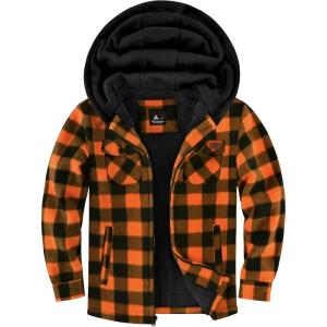 imageZITY Boys Flannel Shirt Jacket Fleece Sherpa Lined Plaid Jackets Unisex Coat Full Zip Hoodie Girls Winter Outwear 615 YearsOrange Black