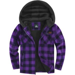 imageZITY Boys Flannel Shirt Jacket Fleece Sherpa Lined Plaid Jackets Unisex Coat Full Zip Hoodie Girls Winter Outwear 615 YearsPurple