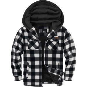 imageZITY Boys Flannel Shirt Jacket Fleece Sherpa Lined Plaid Jackets Unisex Coat Full Zip Hoodie Girls Winter Outwear 615 YearsWhite Black