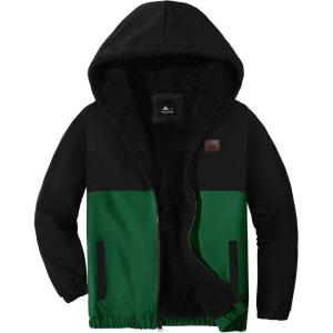 imageZITY Jacket for Boy Heavyweight Fleece Hoodie Full Zip Up Thick Sherpa Lined Casual Sweatshirt with PocketBlack Green