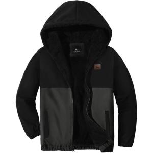 imageZITY Jacket for Boy Heavyweight Fleece Hoodie Full Zip Up Thick Sherpa Lined Casual Sweatshirt with PocketBlack Grey
