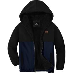 imageZITY Jacket for Boy Heavyweight Fleece Hoodie Full Zip Up Thick Sherpa Lined Casual Sweatshirt with PocketBlack Navy