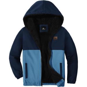 imageZITY Jacket for Boy Heavyweight Fleece Hoodie Full Zip Up Thick Sherpa Lined Casual Sweatshirt with PocketDark Blue