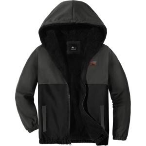 imageZITY Jacket for Boy Heavyweight Fleece Hoodie Full Zip Up Thick Sherpa Lined Casual Sweatshirt with PocketGrey Black