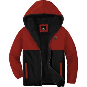 imageZITY Jacket for Boy Heavyweight Fleece Hoodie Full Zip Up Thick Sherpa Lined Casual Sweatshirt with PocketRed Black