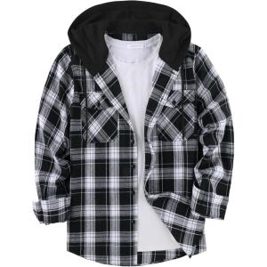 imageZITY Mens Flannel Hoodie Shirts Casual Button Down Plaid Shirt Jackets for Men Long Sleeve Stylish Hooded with PocketBlack White