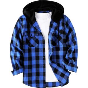 imageZITY Mens Flannel Hoodie Shirts Casual Button Down Plaid Shirt Jackets for Men Long Sleeve Stylish Hooded with PocketBlue