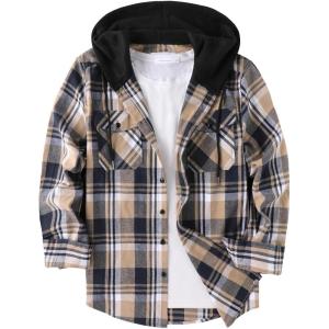 imageZITY Mens Flannel Hoodie Shirts Casual Button Down Plaid Shirt Jackets for Men Long Sleeve Stylish Hooded with PocketNavybeige