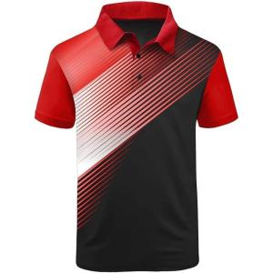 imageZITY Mens Golf Shirt Short Sleeve Sport Moisture Wicking Performance Print Golf Polo Shirts for Men Collared Casual TShirtRed White Black