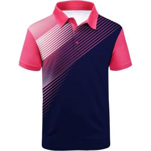imageZITY Mens Golf Shirt Short Sleeve Sport Moisture Wicking Performance Print Golf Polo Shirts for Men Collared Casual TShirtRose Red