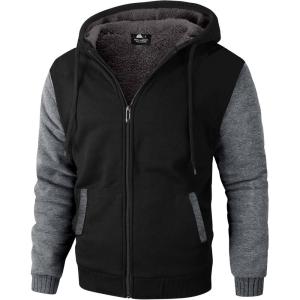 imageZITY Mens Zip Up Hoodie Heavyweight Winter Sweatshirt Fleece Sherpa Lined Warm JacketBlack Gray