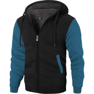 imageZITY Mens Zip Up Hoodie Heavyweight Winter Sweatshirt Fleece Sherpa Lined Warm JacketBlackBlue