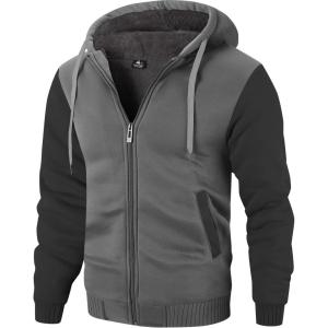 imageZITY Mens Zip Up Hoodie Heavyweight Winter Sweatshirt Fleece Sherpa Lined Warm JacketDark GrayBlack