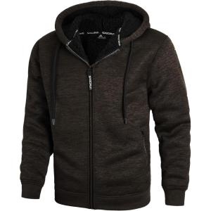imageZITY Mens Zip Up Hoodie Heavyweight Winter Sweatshirt Fleece Sherpa Lined Warm JacketHeather Darkbrown