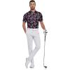 imageZITY Mens Golf Shirts Short Sleeve Print Patterns Performance Moisture Wicking Polo ShirtBlack Pink Tropical Leaves