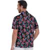imageZITY Mens Golf Shirts Short Sleeve Print Patterns Performance Moisture Wicking Polo ShirtBlack Pink Tropical Leaves