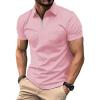 imageZITY Mens Polo Shirts Quarter Zip Shirts Casual Classic Lightweight Short Sleeve Golf Collared Shirt with PocketPink