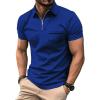 imageZITY Mens Polo Shirts Quarter Zip Shirts Casual Classic Lightweight Short Sleeve Golf Collared Shirt with PocketRoyal Blue