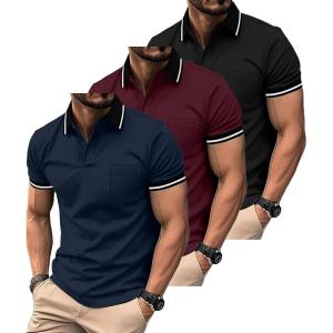 imageZITY 3 Pack Men Polo Shirts Short Sleeve with Pocket Sport Wicking Shirts for Men Casual Athletic Collared TShirtsBlack Winered Navy
