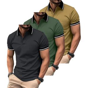 imageZITY 3 Pack Men Polo Shirts Short Sleeve with Pocket Sport Wicking Shirts for Men Casual Athletic Collared TShirtsGrey Green Khaki