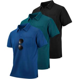 imageZITY 3 Pack Polo Shirts for Men with Pocket Short Sleeve Moisture Wicking Outdoor Tactical Shirt Summer CasualBlackdark Teal Blueroyal Blue