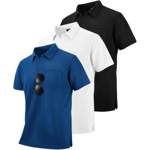 imageZITY 3 Pack Polo Shirts for Men with Pocket Short Sleeve Moisture Wicking Outdoor Tactical Shirt Summer CasualBlackroyal Bluewhite